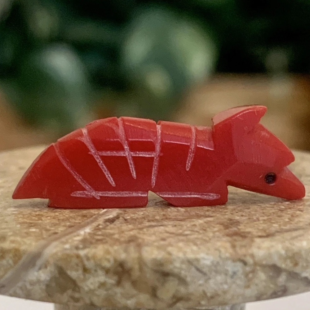 Vintage Coral Zuni Fetish Armadillo Bead Native American Carved Spirit Animal 1"